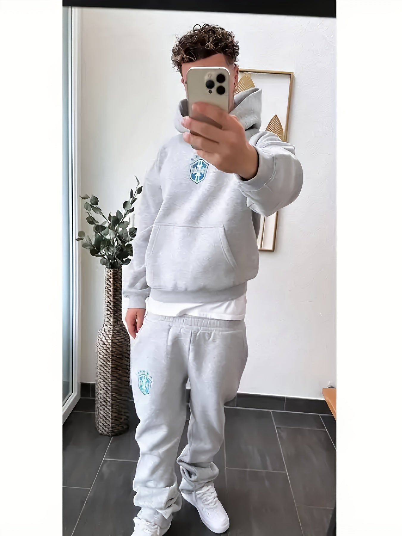 ESSE Men’s Gray Geometric Tracksuit – Hoodie & Sweatpants Set